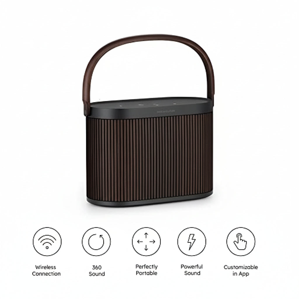 A5 Beosound - Modular Portable Bluetooth Speaker with 360° Sound, Wireless Charging, Long Battery Life, Indoor & Outdoor, Dark Oak