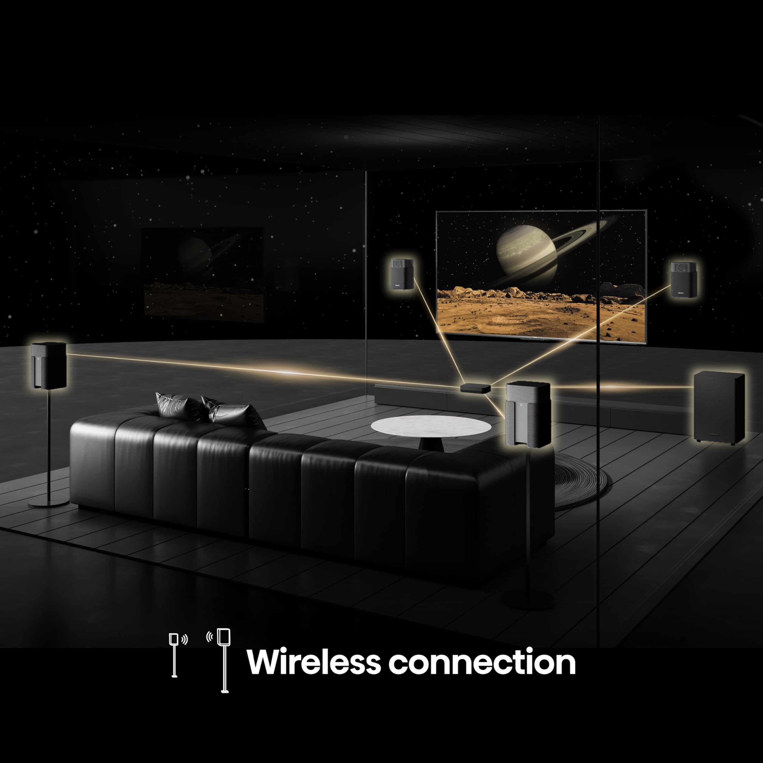 HT SATURN, 4.1.2 CH home theatre sound system, wireless satellite speakers, Tuned by Devialet, 720 W max audio power, Hi-Concerto, Dolby Atmos, DTS:X, Room fitting tuning, EzPlay 3.0