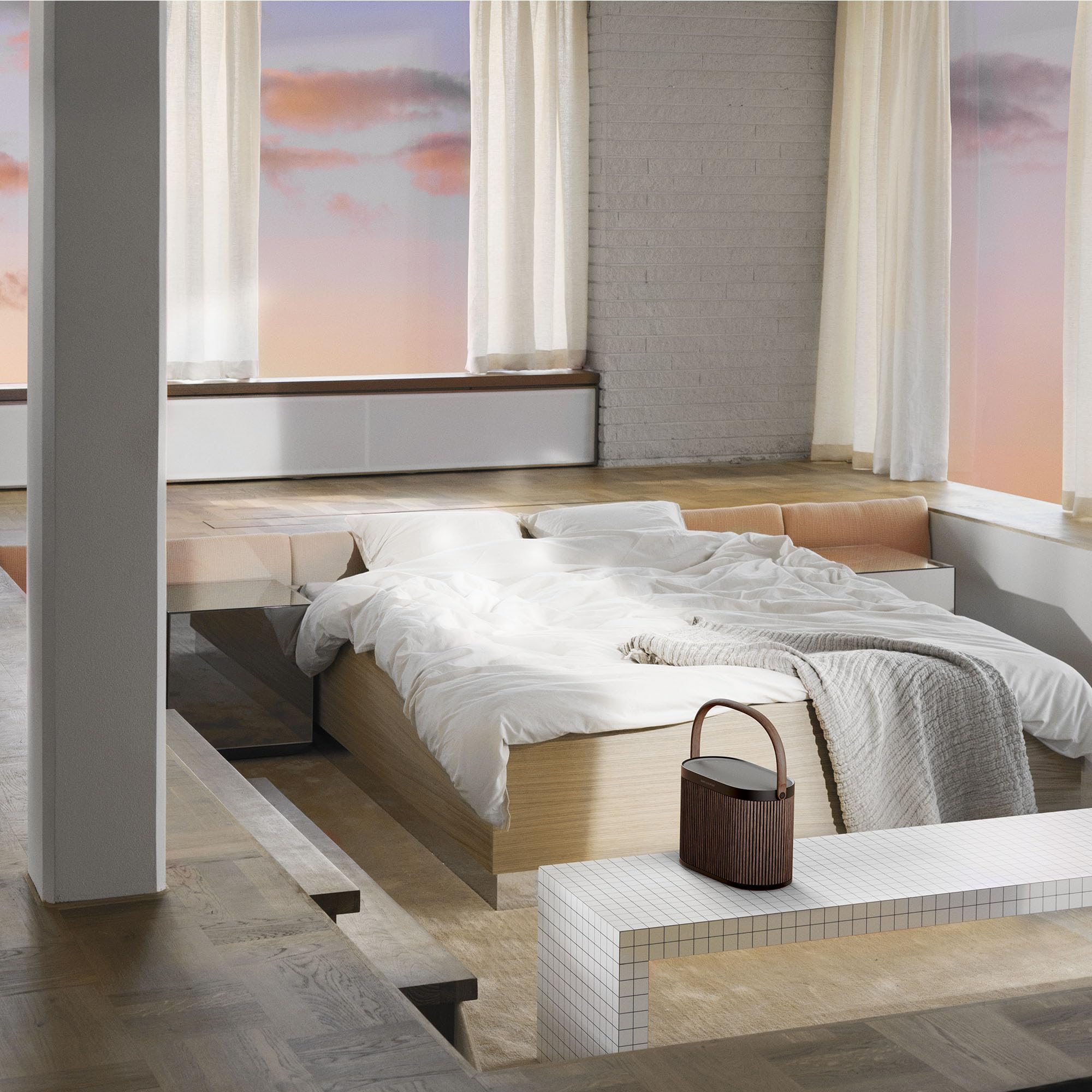 A5 Beosound - Modular Portable Bluetooth Speaker with 360° Sound, Wireless Charging, Long Battery Life, Indoor & Outdoor, Dark Oak