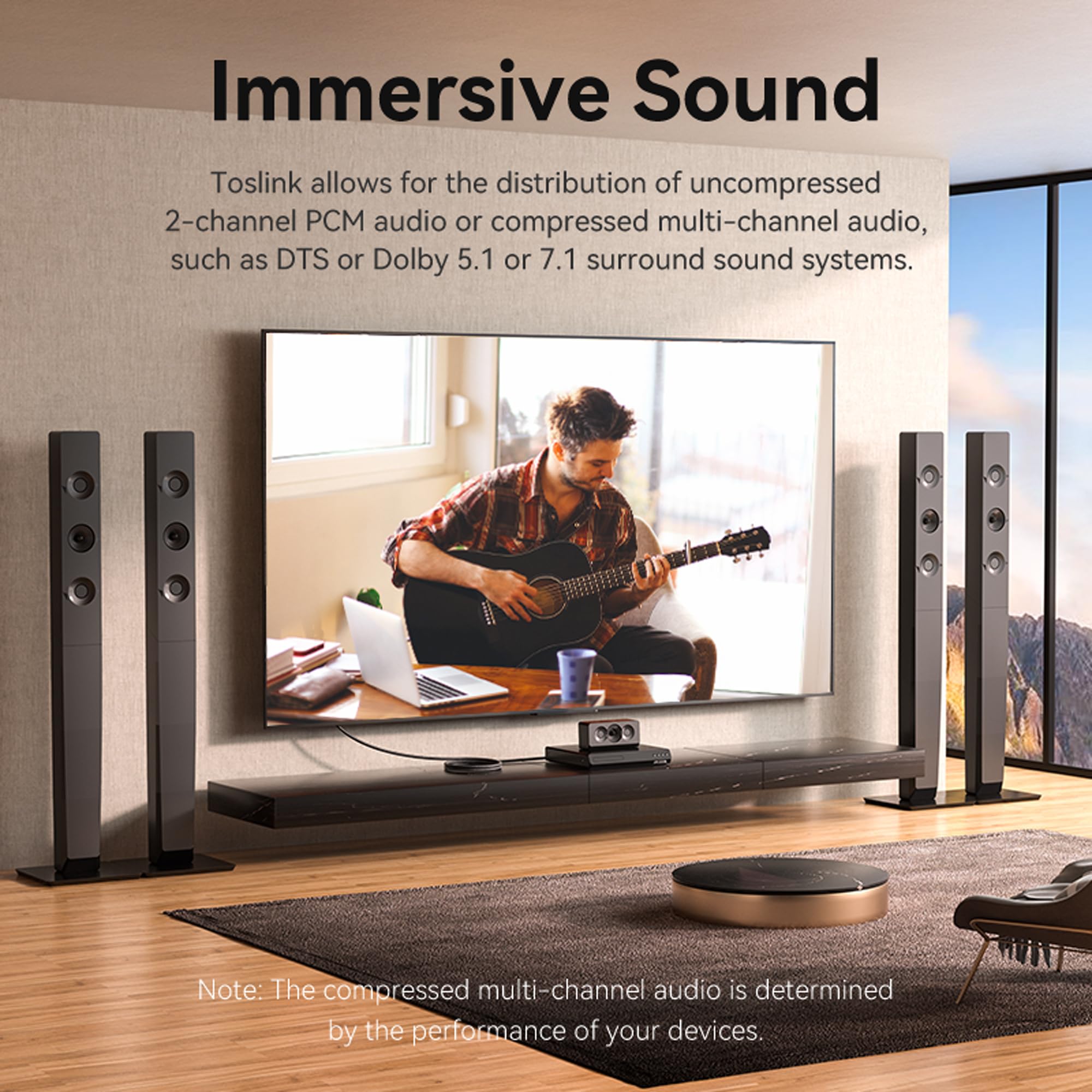 VENTION Optical Audio Cable 1m Right Angle Digital Optical Audio Cable Toslink Optical Cable for Soundbar to TV, Optical Lead Gold-Plated for Home Cinema, S/PDIF, PS4, Xbox, Stereo System