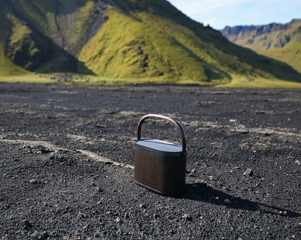 A5 Beosound - Modular Portable Bluetooth Speaker with 360° Sound, Wireless Charging, Long Battery Life, Indoor & Outdoor, Dark Oak