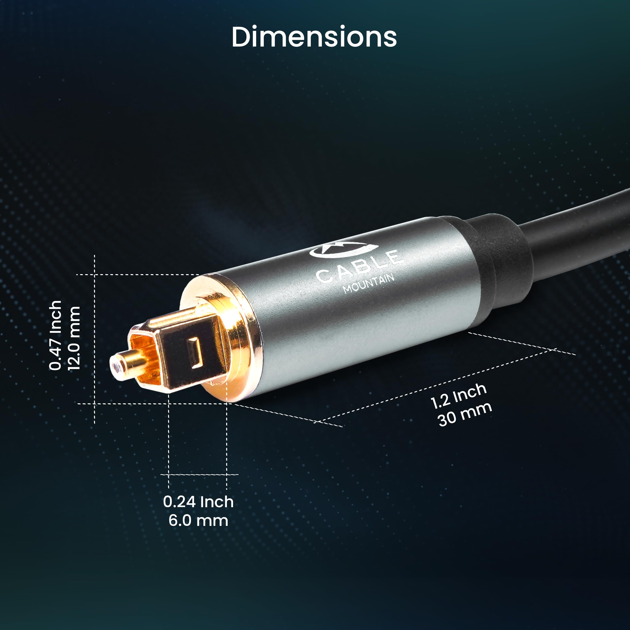 CableMountain Optical Cable 1m, [Alloy Case, 24K Gold-Plated], Digital Optical Audio Cable for Soundbar to TV