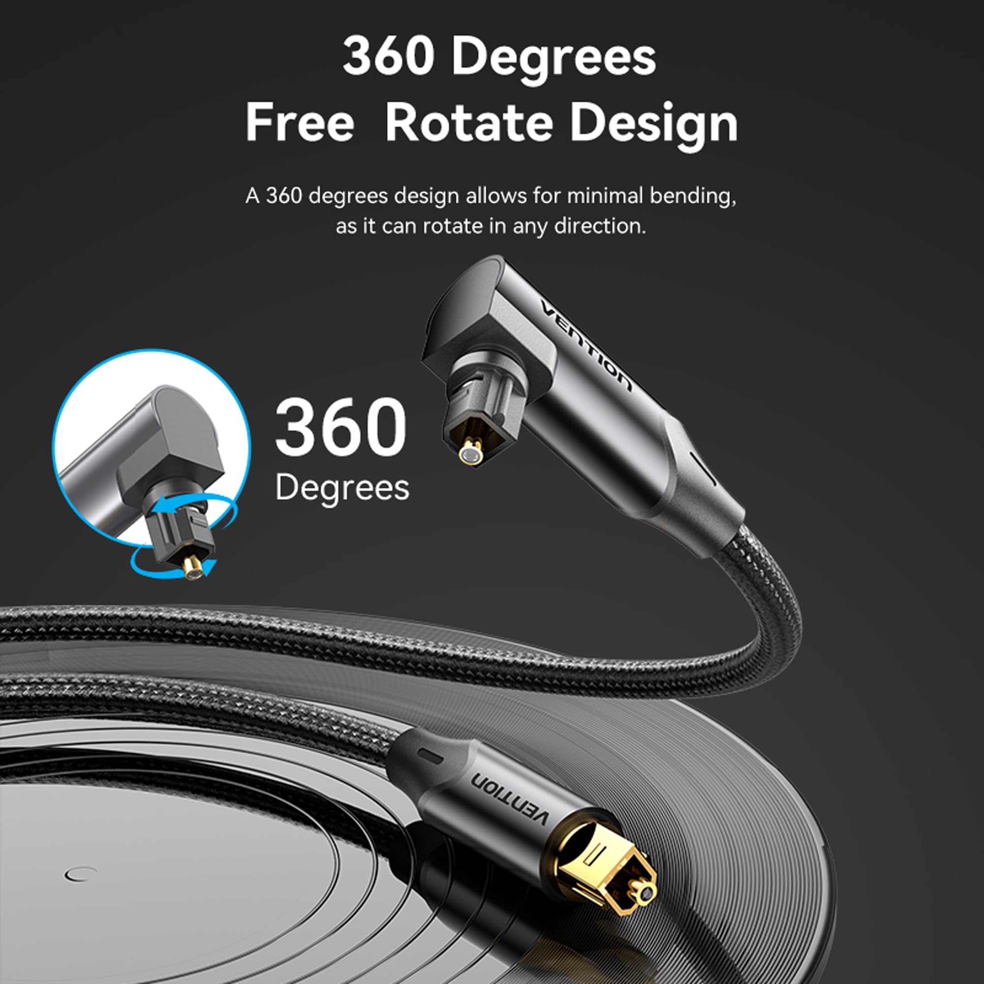 VENTION Optical Audio Cable 1m Right Angle Digital Optical Audio Cable Toslink Optical Cable for Soundbar to TV, Optical Lead Gold-Plated for Home Cinema, S/PDIF, PS4, Xbox, Stereo System