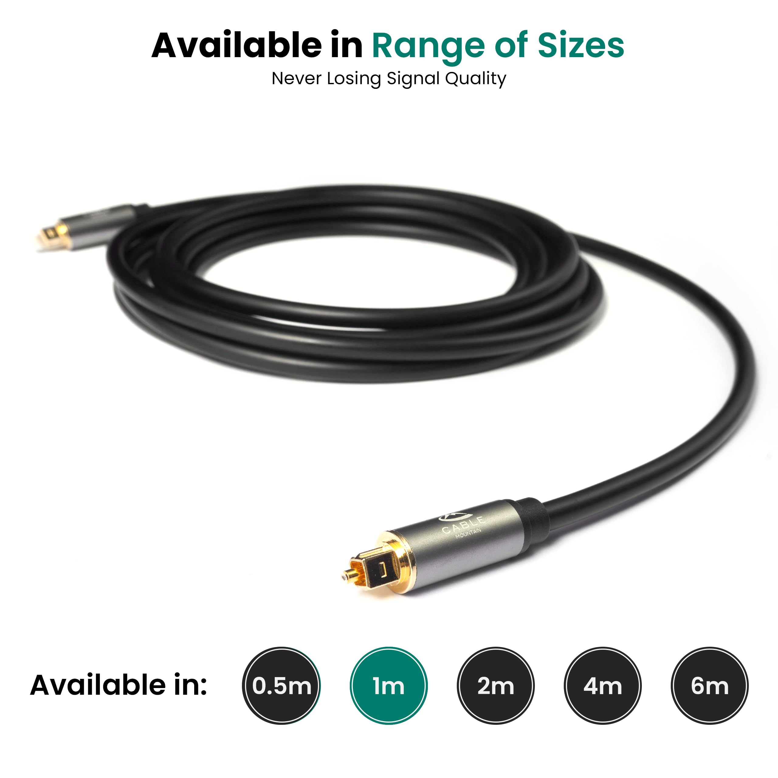 CableMountain Optical Cable 1m, [Alloy Case, 24K Gold-Plated], Digital Optical Audio Cable for Soundbar to TV