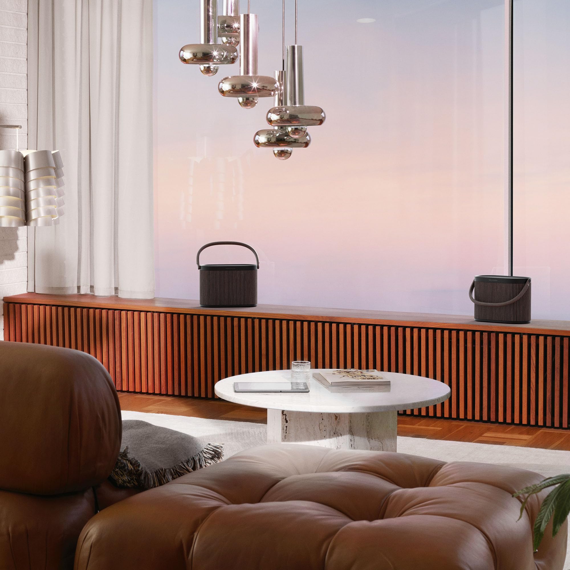 A5 Beosound - Modular Portable Bluetooth Speaker with 360° Sound, Wireless Charging, Long Battery Life, Indoor & Outdoor, Dark Oak