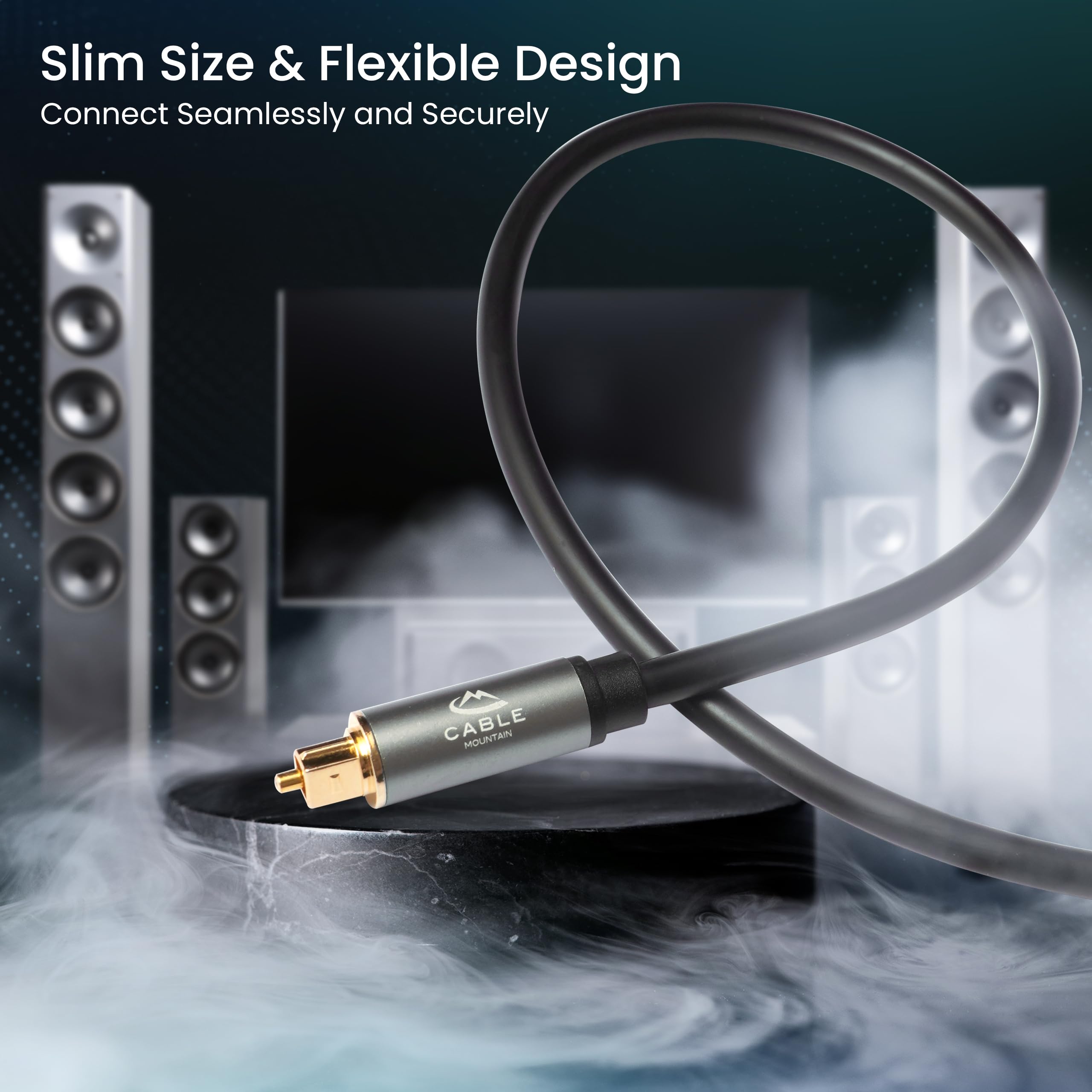 CableMountain Optical Cable 1m, [Alloy Case, 24K Gold-Plated], Digital Optical Audio Cable for Soundbar to TV