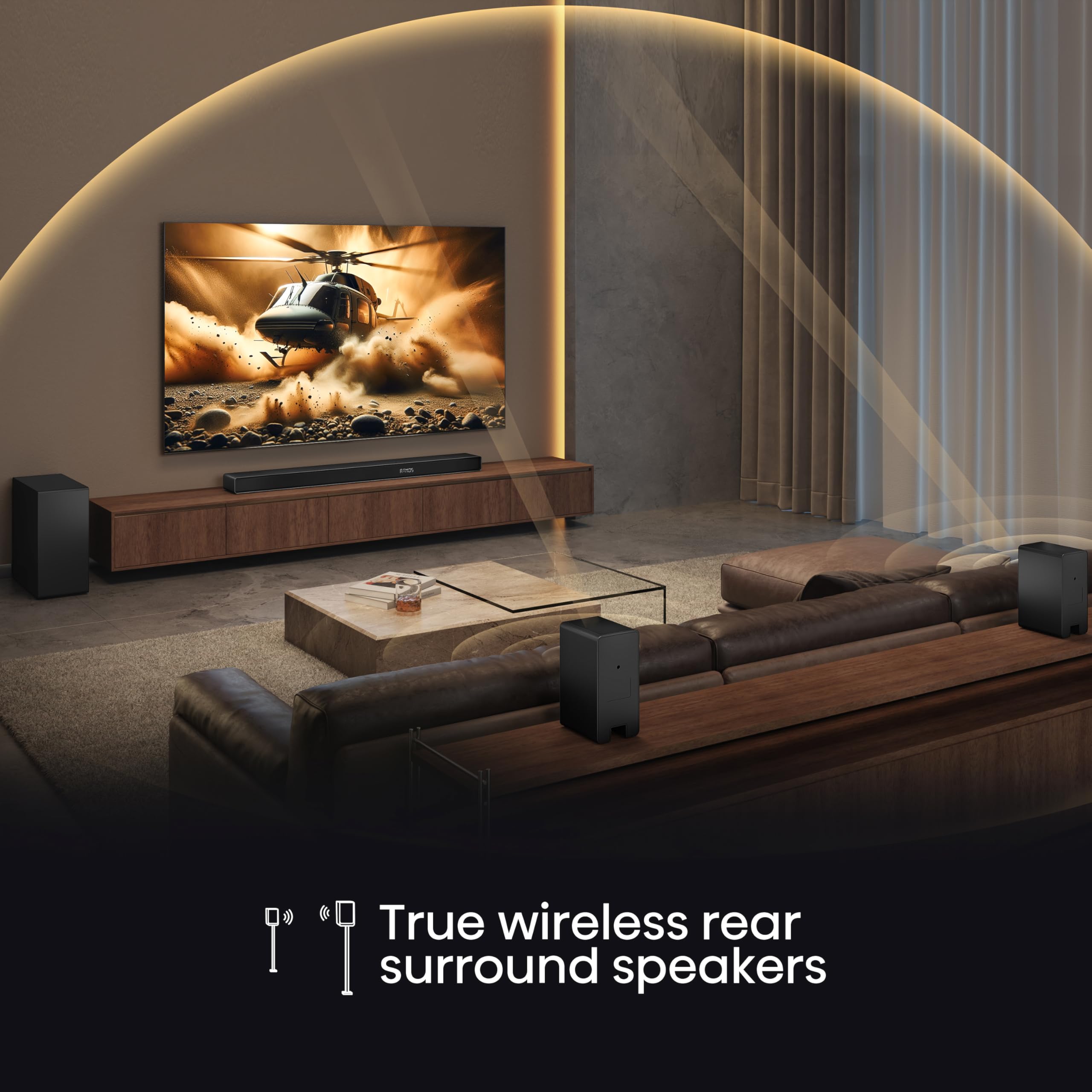 AX5140Q, 5.1.4 Channel Dolby Atmos Soundbar System with Wireless Rear Speakers, Up-Firing Speakers, DTS:X, Room Calibration, 6.5" Wireless Subwoofer, Black