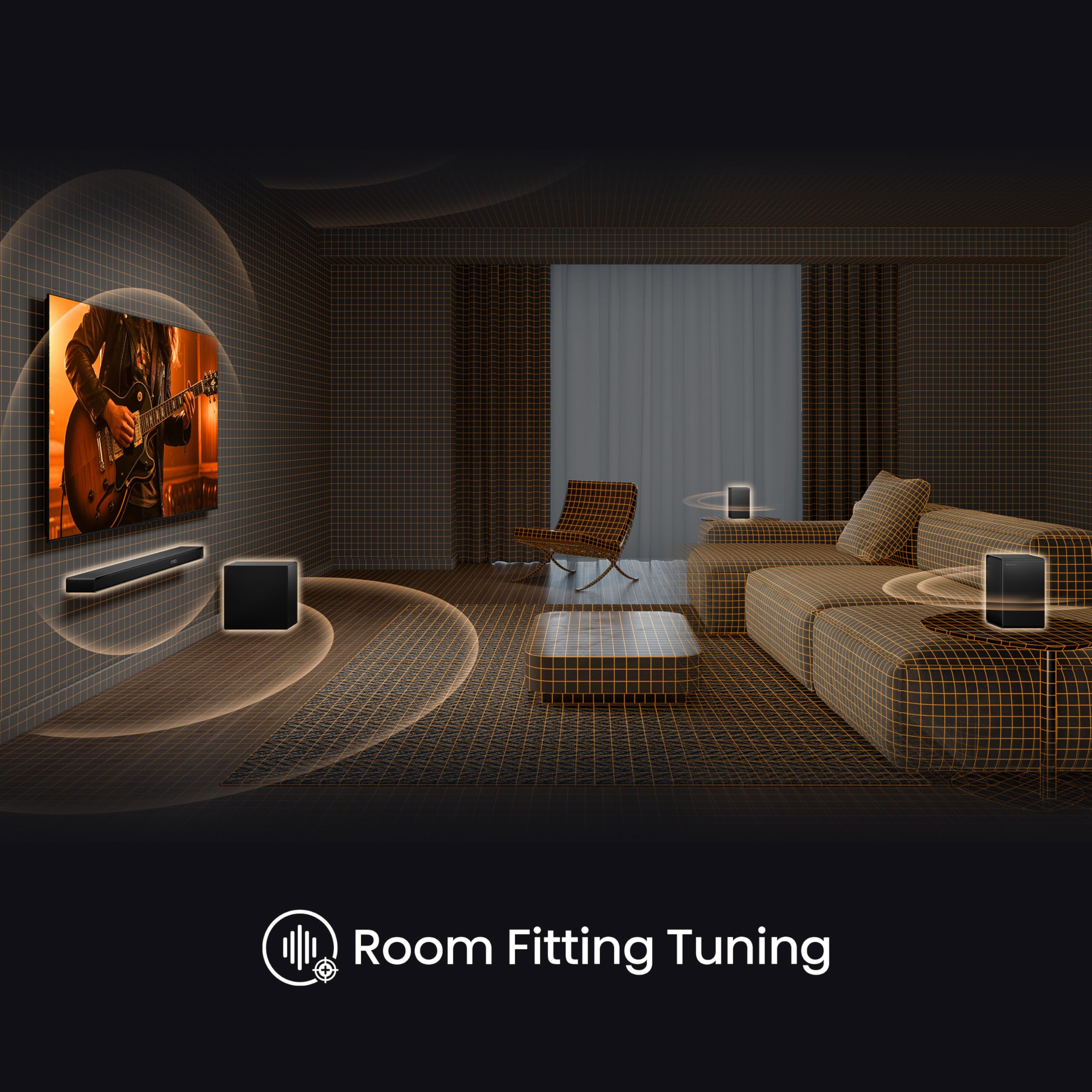 AX5140Q, 5.1.4 Channel Dolby Atmos Soundbar System with Wireless Rear Speakers, Up-Firing Speakers, DTS:X, Room Calibration, 6.5" Wireless Subwoofer, Black