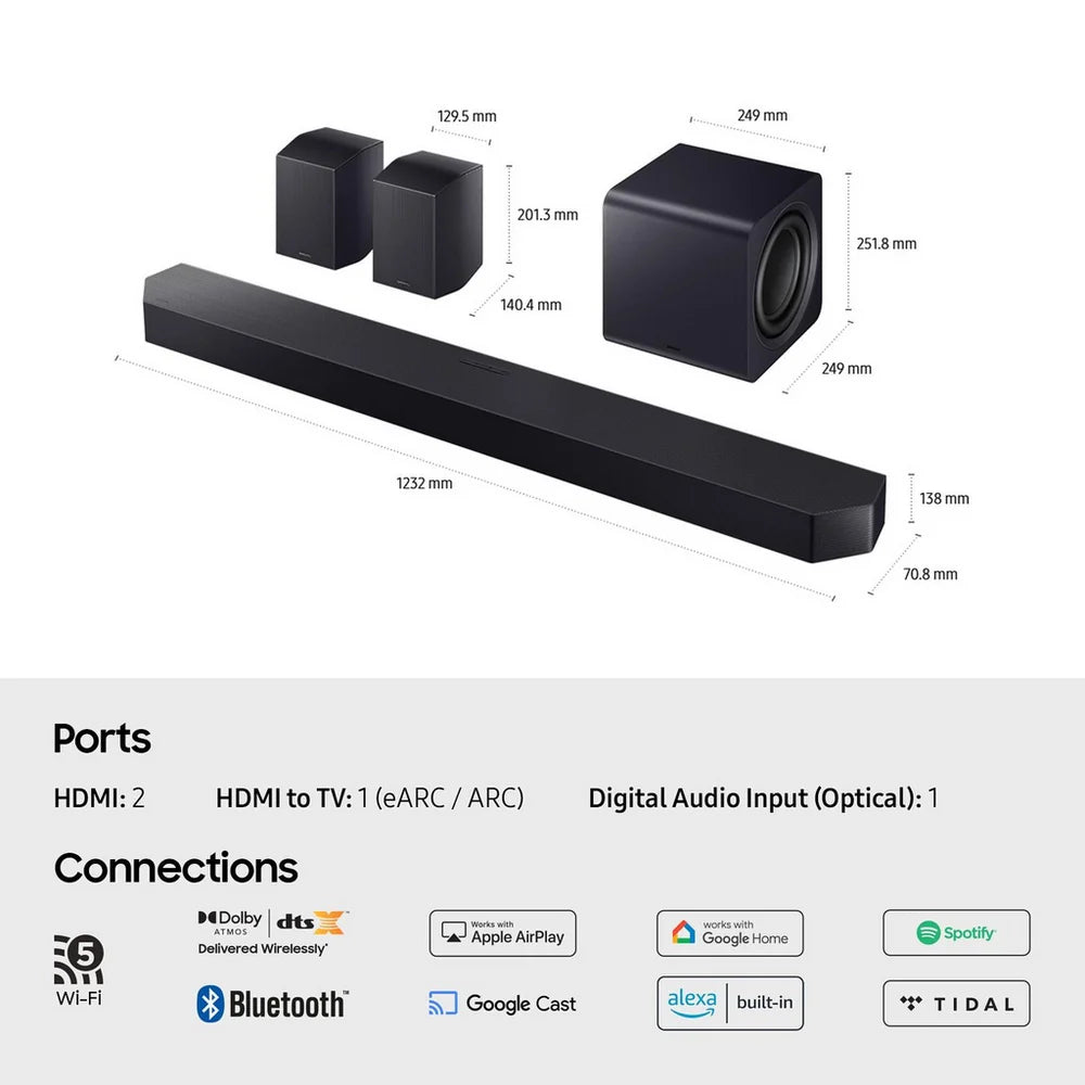 11.1.4 Channel Dolby Atmos Wireless Soundbar with Subwoofer, Space Adaptive Audio, Voice Assistant Compatible, Black/White